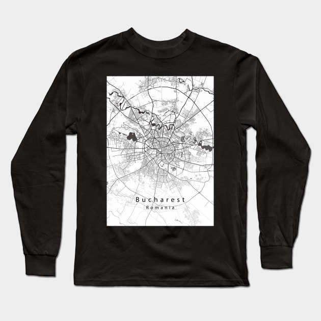 Bucharest Romania City Map Long Sleeve T-Shirt by Robin-Niemczyk